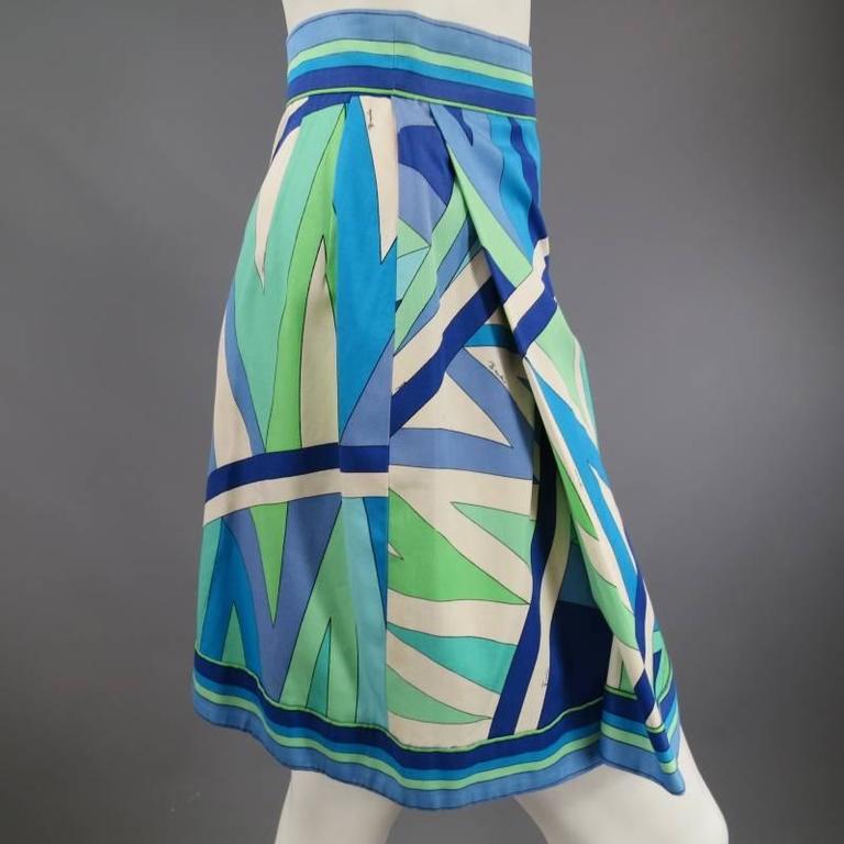 Vintage EMILIO PUCCI Size XS Blue Navy and Teal Print Cotton Skirt at ...