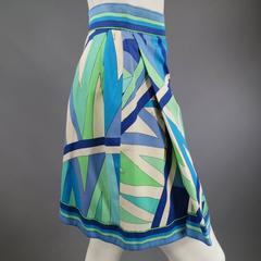 Vintage EMILIO PUCCI Size XS Blue Navy & Teal Print Cotton Skirt