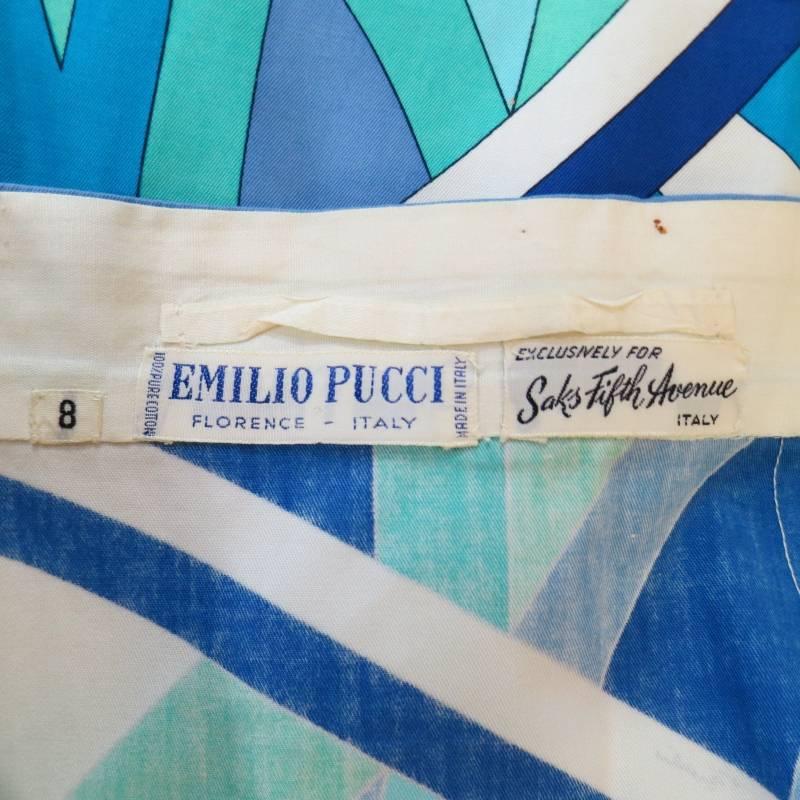 Vintage EMILIO PUCCI Size XS Blue Navy & Teal Print Cotton Skirt 2