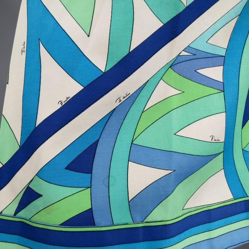 Vintage EMILIO PUCCI Size XS Blue Navy & Teal Print Cotton Skirt In Excellent Condition In San Francisco, CA
