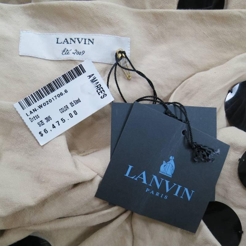 LANVIN Size 6 Khaki Blended Linen Paillette Sequinne Coctail Dress Summer '09 5