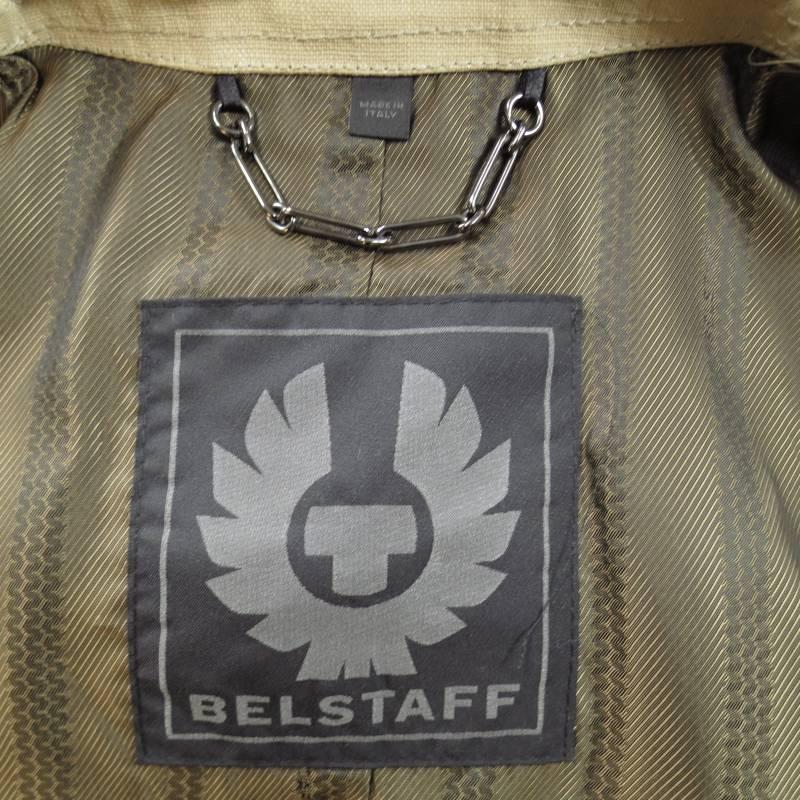 BELSTAFF 38 Khaki Beige Linen Blend & Tan Leather Double Breasted Jacket 5