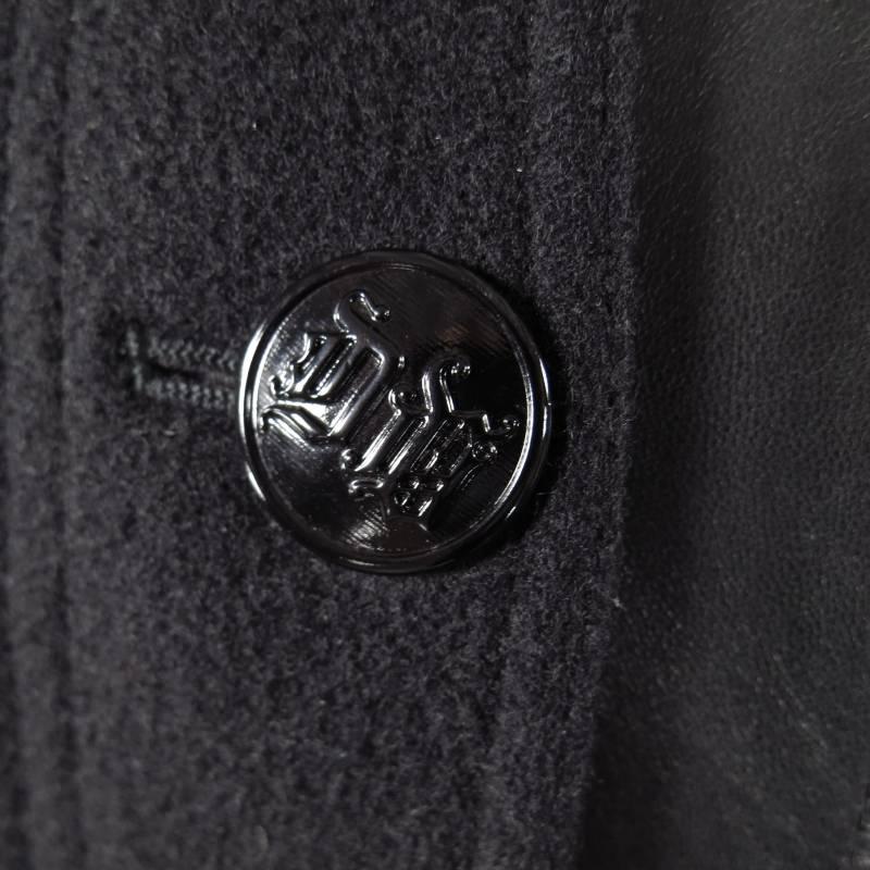VERSACE 42 Black Wool & Leather Button Collar Zip Jacket 1