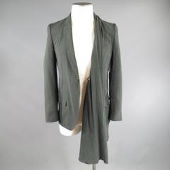 Miharaya Suhiro 36 Olive Green Asymmetrically Draped Silk Blazer