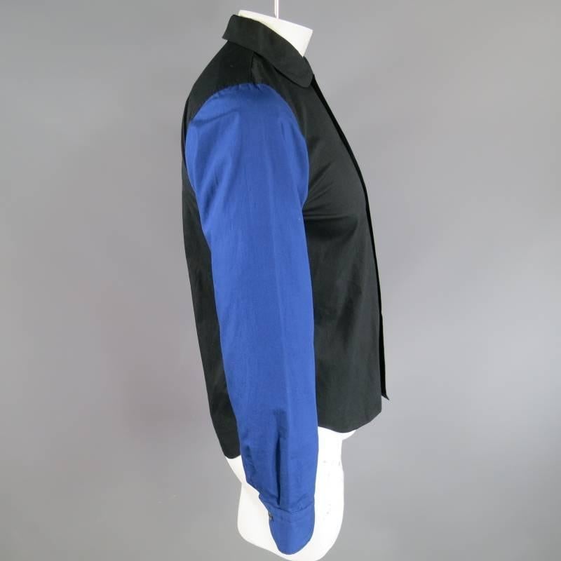 COMME des GARCONS Men's Size M Black & Blue Contrast Cotton Long Sleeve Shirt In Excellent Condition In San Francisco, CA