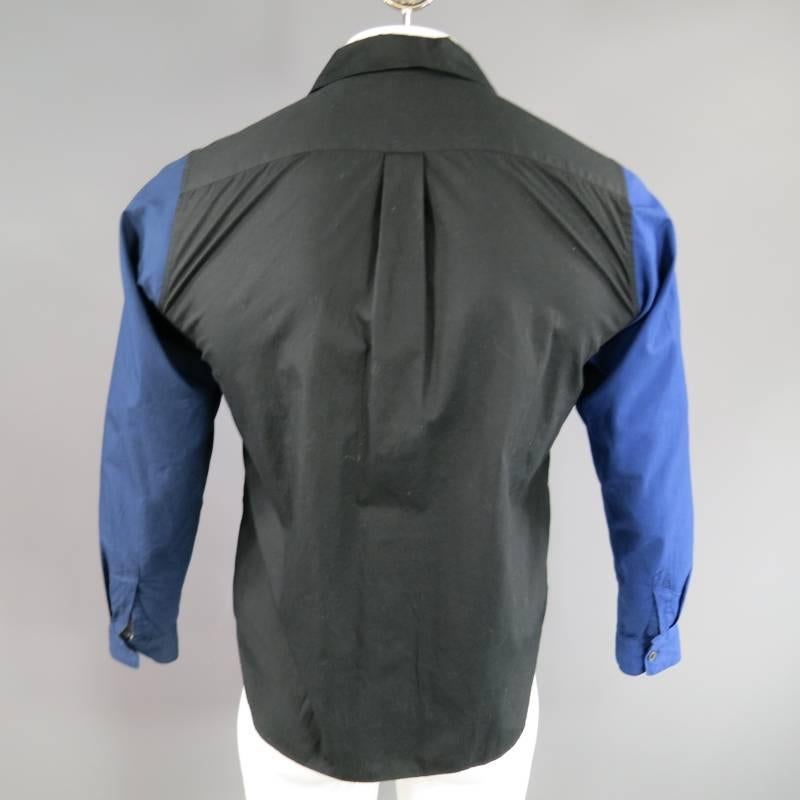 COMME des GARCONS Men's Size M Black & Blue Contrast Cotton Long Sleeve Shirt 1