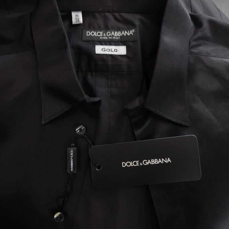 DOLCE & GABBANA Men's Size S Black Cotton / Silk Long Sleeve Tuxedo Shirt 3