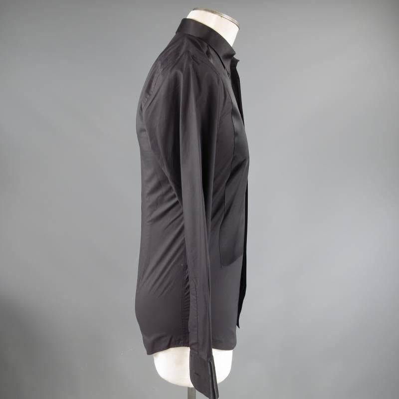 DOLCE & GABBANA Men's Size S Black Cotton / Silk Long Sleeve Tuxedo Shirt In Excellent Condition In San Francisco, CA