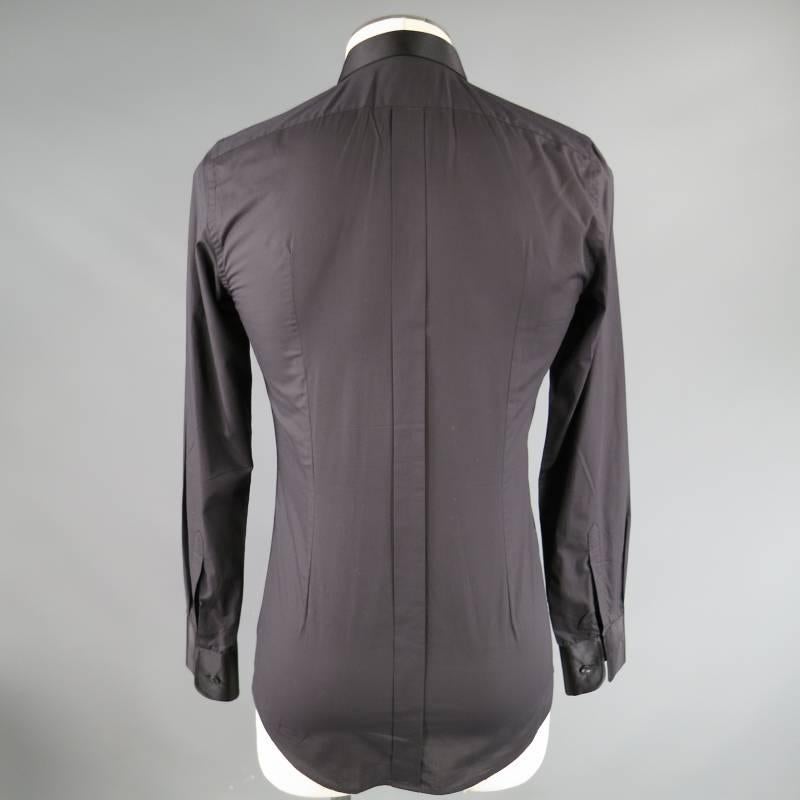 DOLCE & GABBANA Men's Size S Black Cotton / Silk Long Sleeve Tuxedo Shirt 1