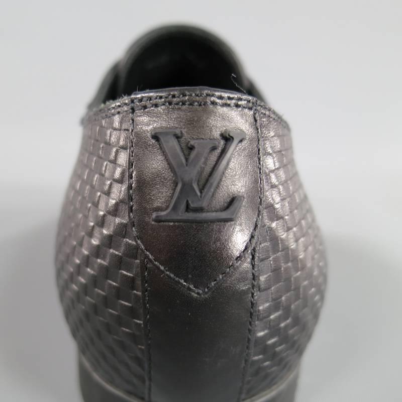 LOUIS VUITTON Size 9 Black Damier Embossed Leather Monk Strap Loafers 3