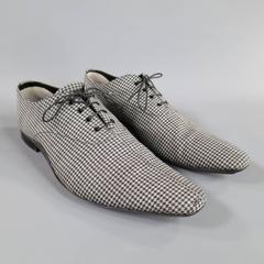 PRADA Size 12 Gray & Black Houndstooth Fabric Pointed Lace Up