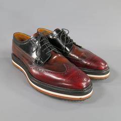 PRADA 12 Red Brown & Black Wingtip Platform Prada Espadrille Blogues Spring 2011