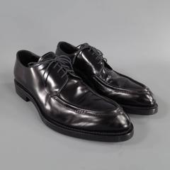 PRADA Size 11 Black Leather Top Stitch Pointed Toe Thick Sole Creeper Lace Up