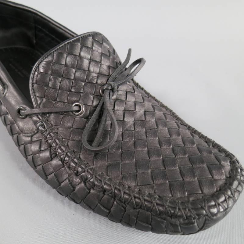 Men's BOTTEGA VENETA Size 10 Black Intrecciato Leather Loafers