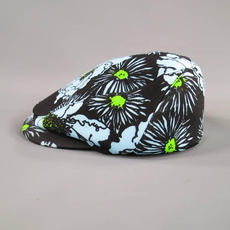 Black PRADA Size S Light Blue & Green Floral Print Nylon Spring 2012 Golf Hat