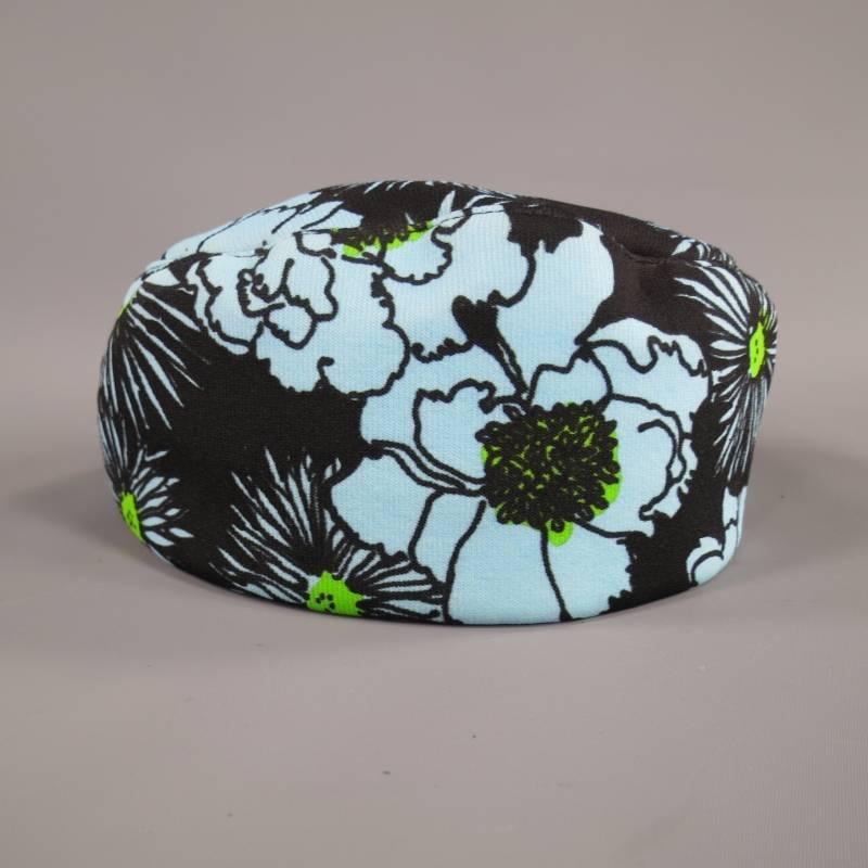PRADA Size S Light Blue & Green Floral Print Nylon Spring 2012 Golf Hat In Excellent Condition In San Francisco, CA