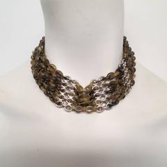HERMES Brown Fall Foliage Horn Link Chains Sterling Silver Choker Necklace