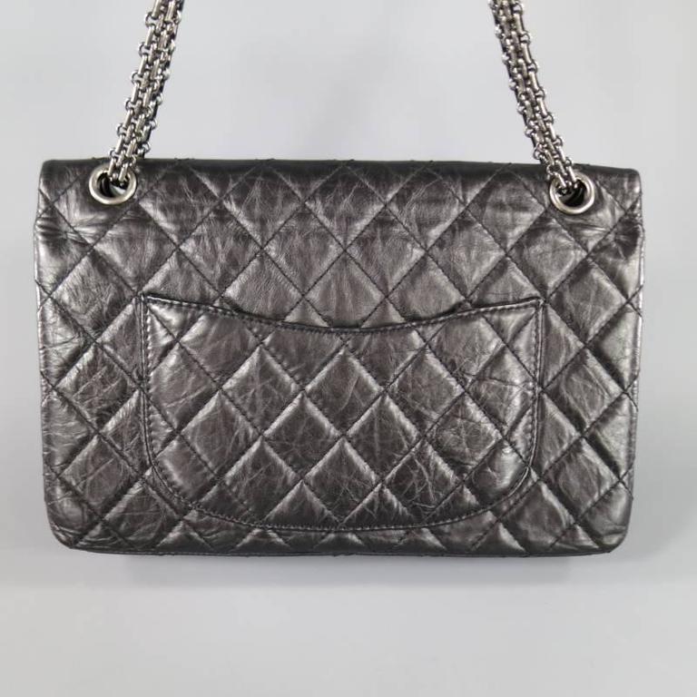 CHANEL 2.55 Reissue Black Quilted Leather Gunmetal Chain 226