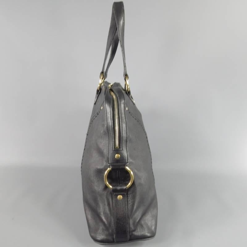 TOM FORD Yves Saint Laurent Large Black Leather Gold tone Hardware Muse Tote In Excellent Condition In San Francisco, CA