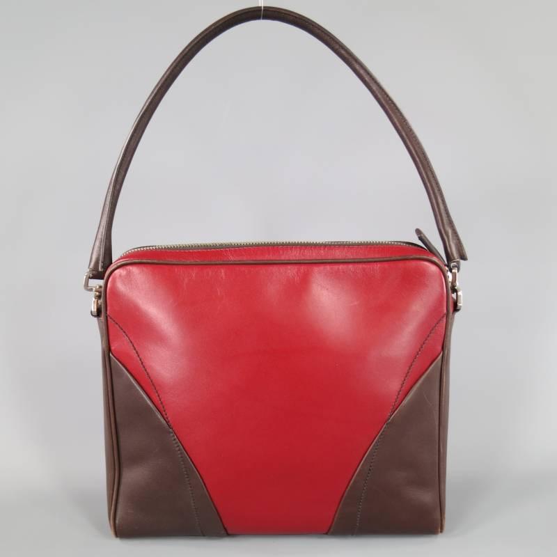 PRADA Burgundy Red & Brown Leather Color Block Retro Shoulder Bag 2