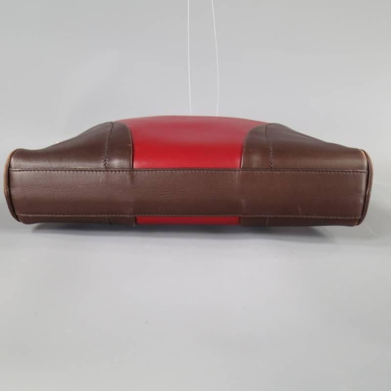 PRADA Burgundy Red & Brown Leather Color Block Retro Shoulder Bag 3
