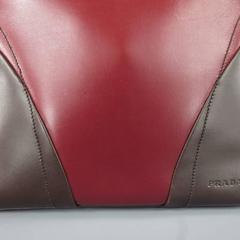 PRADA Burgundy Red & Brown Leather Color Block Retro Shoulder Bag