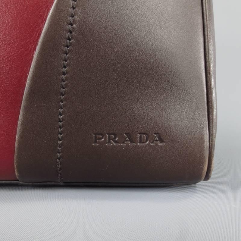 PRADA Burgundy Red & Brown Leather Color Block Retro Shoulder Bag In Excellent Condition In San Francisco, CA
