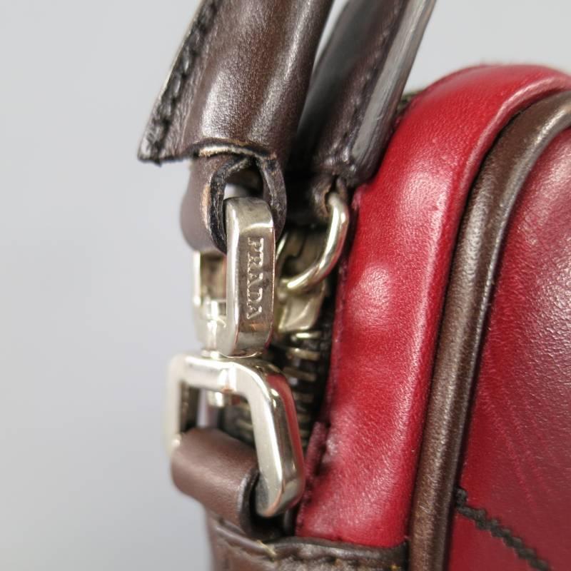 PRADA Burgundy Red & Brown Leather Color Block Retro Shoulder Bag 1