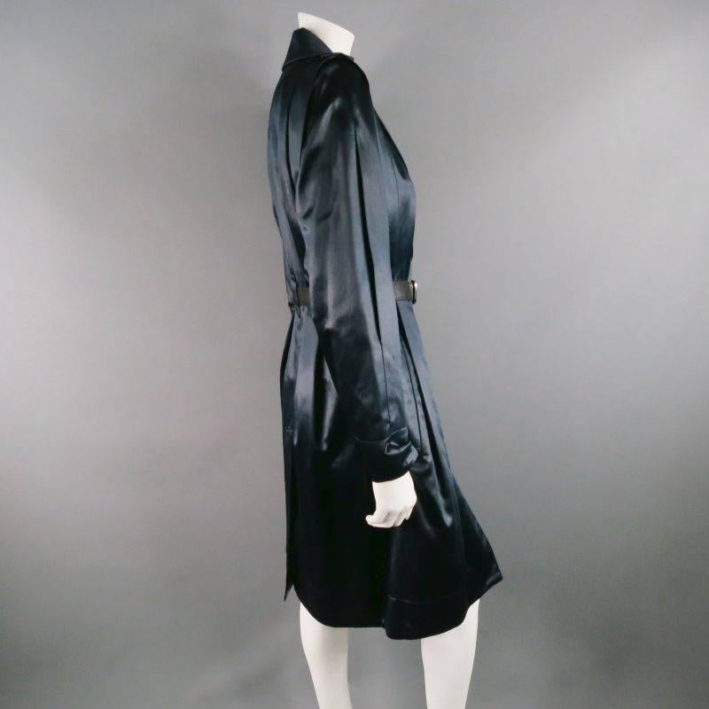 MARC JACOBS Size 8 Navy Cotton Blend Satin Belted Trench Coat In Excellent Condition In San Francisco, CA