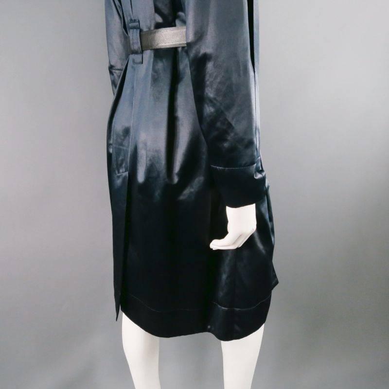 Black MARC JACOBS Size 8 Navy Cotton Blend Satin Belted Trench Coat