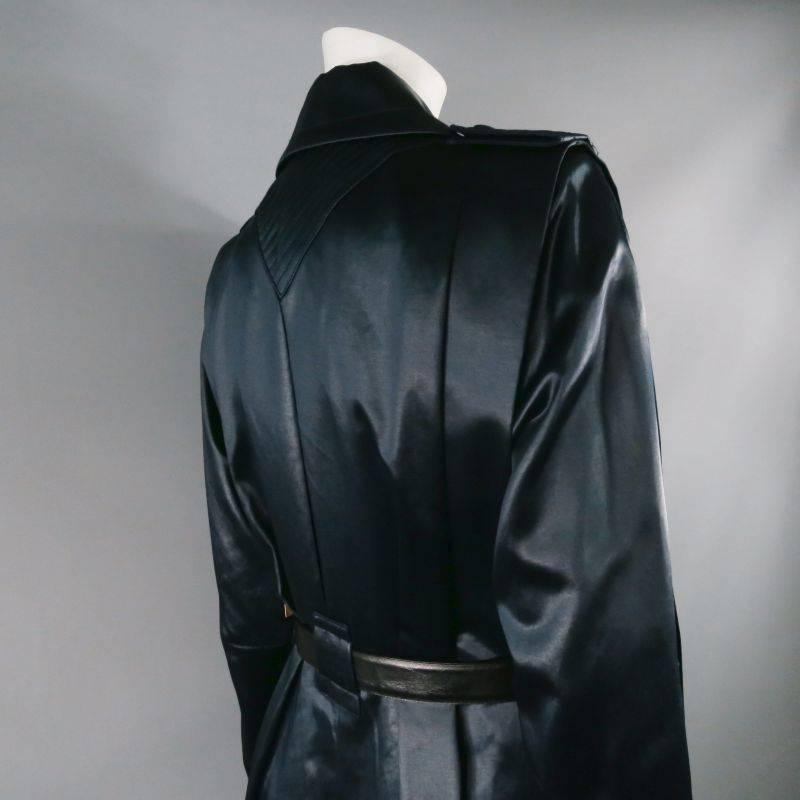 Women's MARC JACOBS Size 8 Navy Cotton Blend Satin Belted Trench Coat