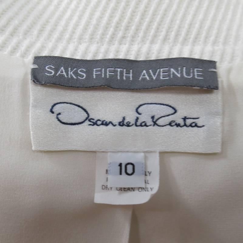 OSCAR DE LA RENTA Size 10 Off White Ribbed Cotton Open Front Jacket 4