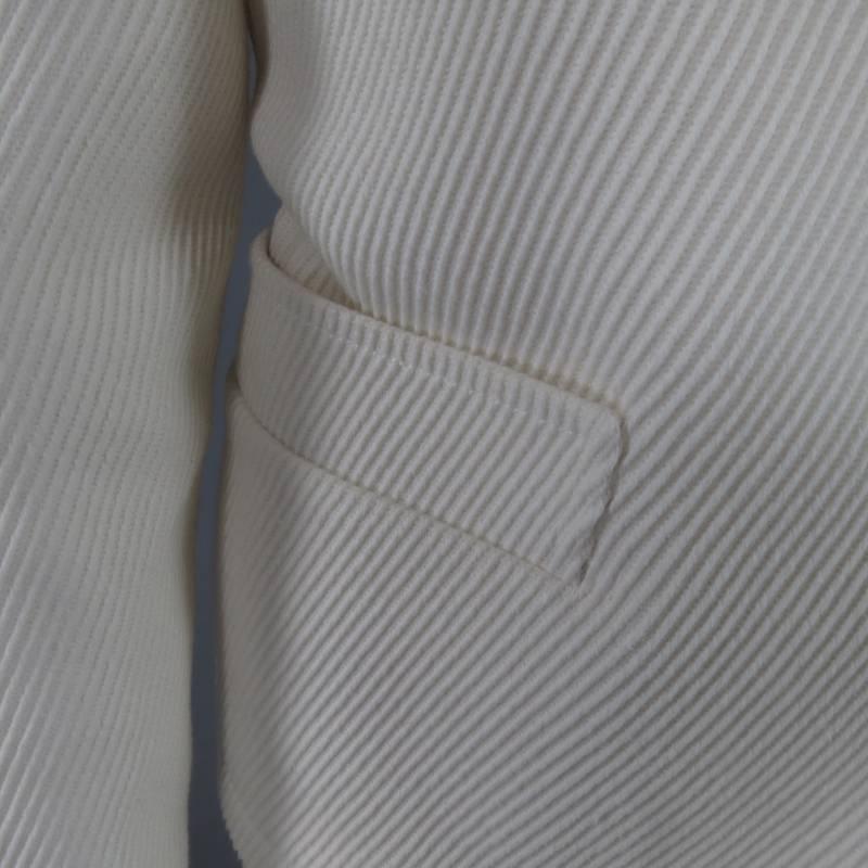 Gray OSCAR DE LA RENTA Size 10 Off White Ribbed Cotton Open Front Jacket