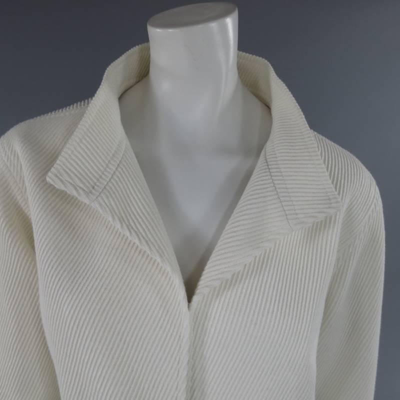 Women's OSCAR DE LA RENTA Size 10 Off White Ribbed Cotton Open Front Jacket
