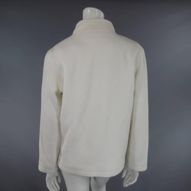 OSCAR DE LA RENTA Size 10 Off White Ribbed Cotton Open Front Jacket 3
