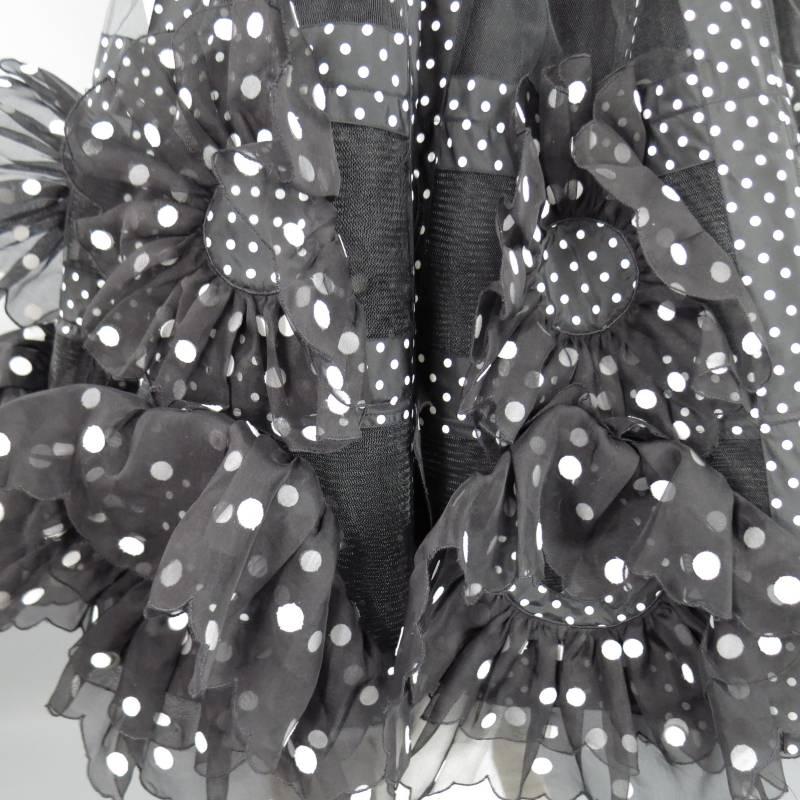 OSCAR DE LA RENTA 8 Black & White Polka Dot Silk Mesh Flower Cocktail Dress 1