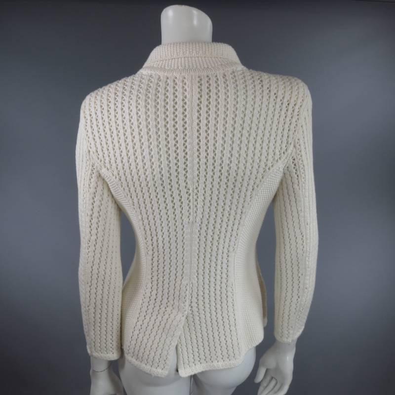 CHANEL Size 8 Beige Cotton / Cashmere Mesh Knit Camellia Brooches 2003 Jacket 4