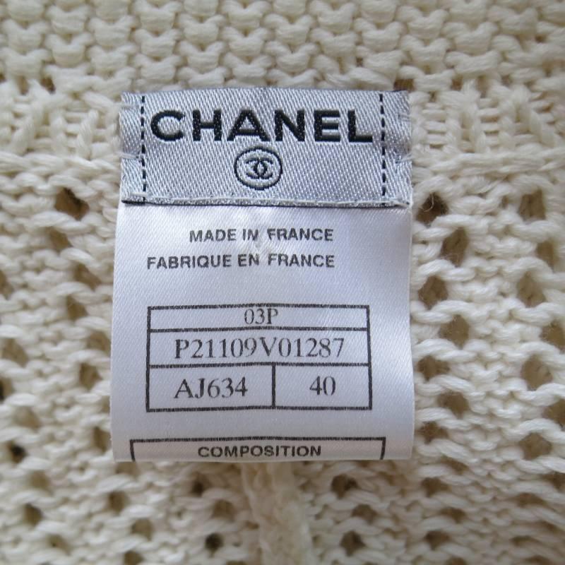 CHANEL Size 8 Beige Cotton / Cashmere Mesh Knit Camellia Brooches 2003 Jacket 5