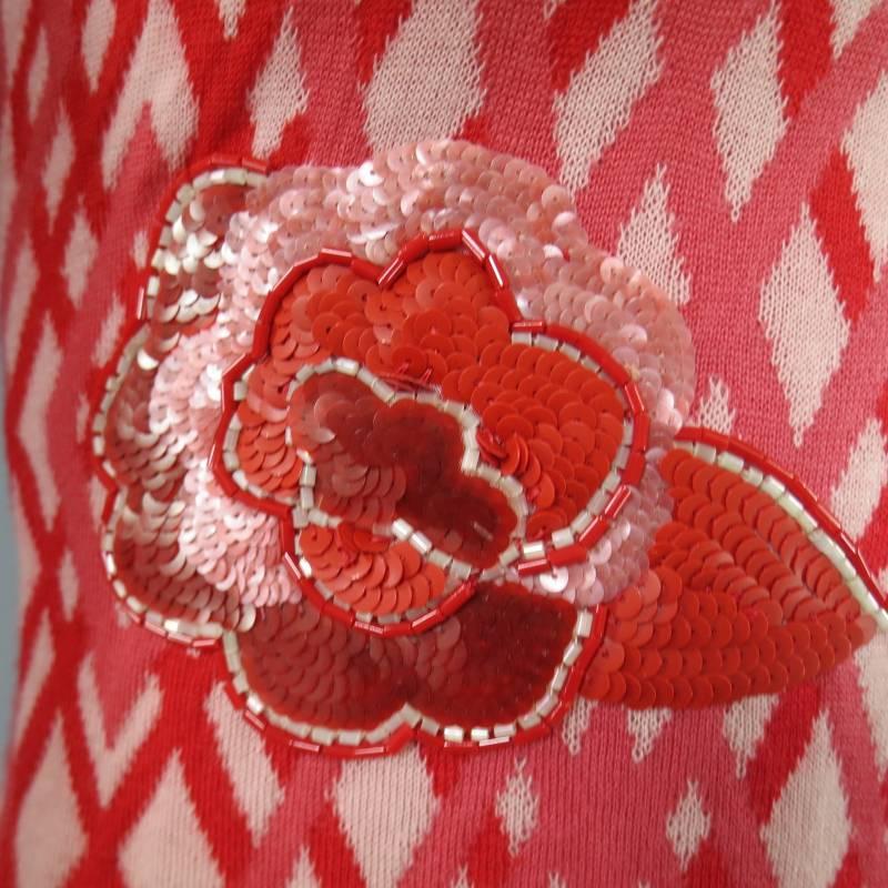 CHANEL Size 8 Red & Pink Rhombus Cashmere Sequin Flower Fall 2003 Skirt Suit 2