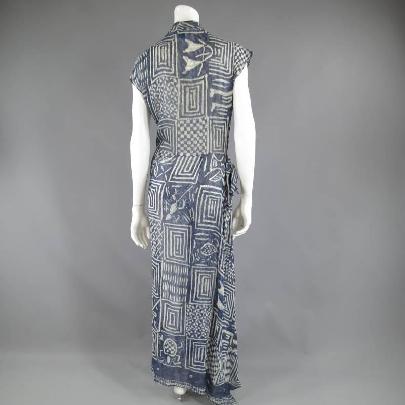 RALPH LAUREN COLLECTION Size 8 Printed Navy Silk Chiffon Wrap Maxi Dress 3