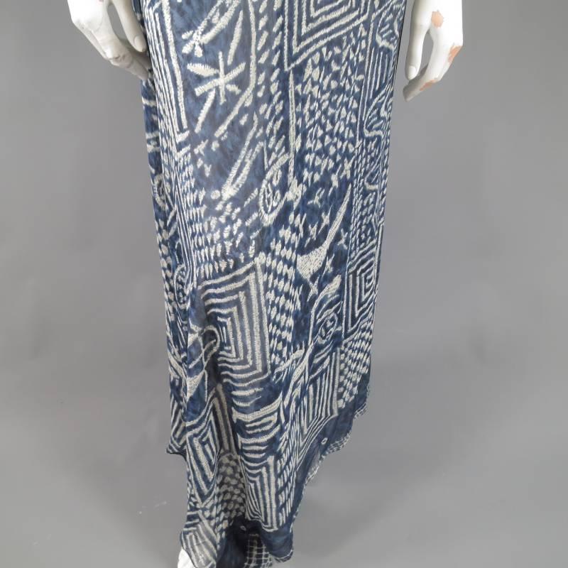 RALPH LAUREN COLLECTION Size 8 Printed Navy Silk Chiffon Wrap Maxi Dress In Excellent Condition In San Francisco, CA
