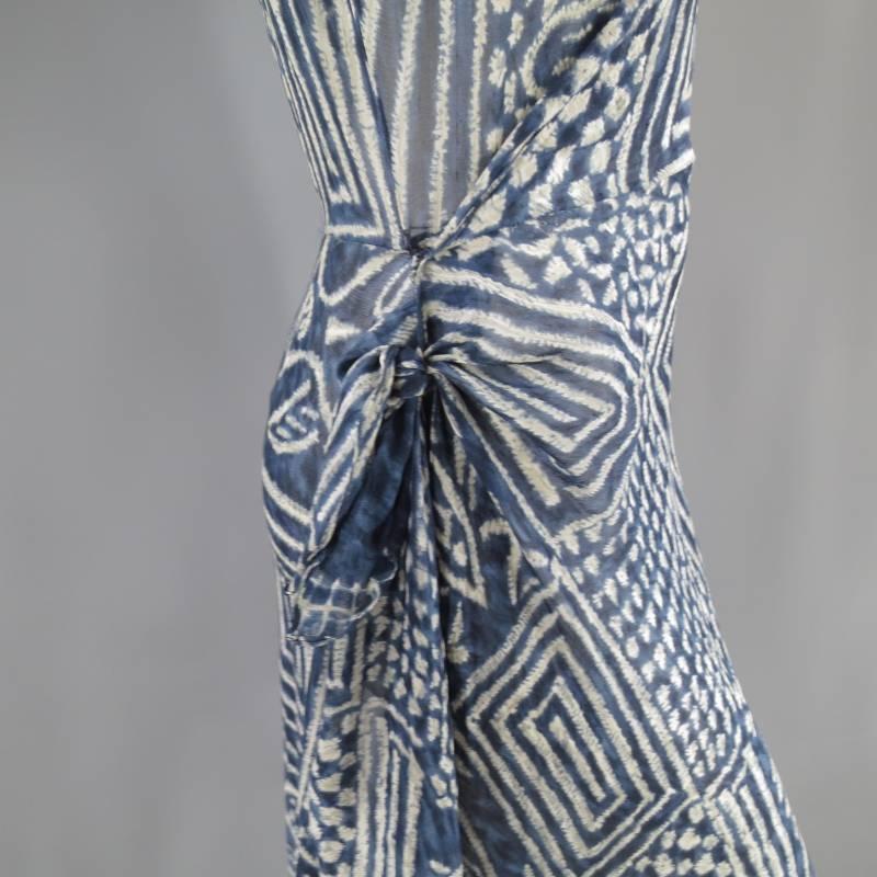 RALPH LAUREN COLLECTION Size 8 Printed Navy Silk Chiffon Wrap Maxi Dress 1