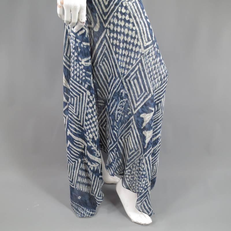 RALPH LAUREN COLLECTION Size 8 Printed Navy Silk Chiffon Wrap Maxi Dress 2