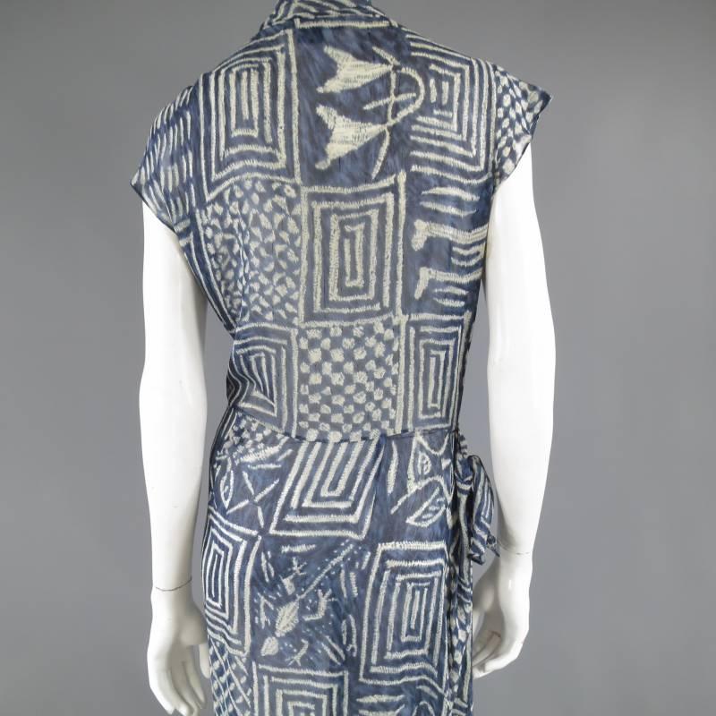 RALPH LAUREN COLLECTION Size 8 Printed Navy Silk Chiffon Wrap Maxi Dress 4