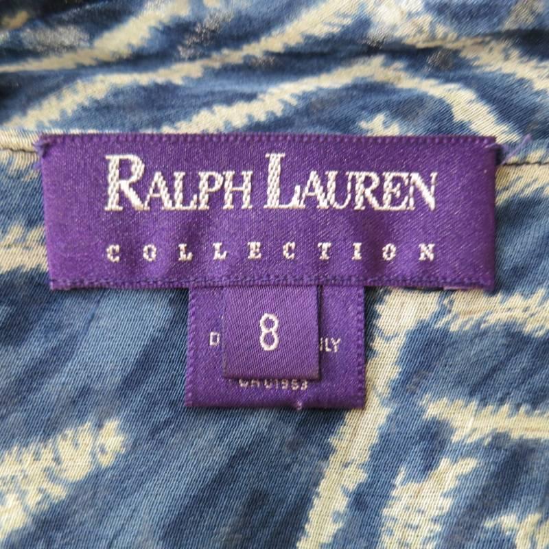 RALPH LAUREN COLLECTION Size 8 Printed Navy Silk Chiffon Wrap Maxi Dress 5