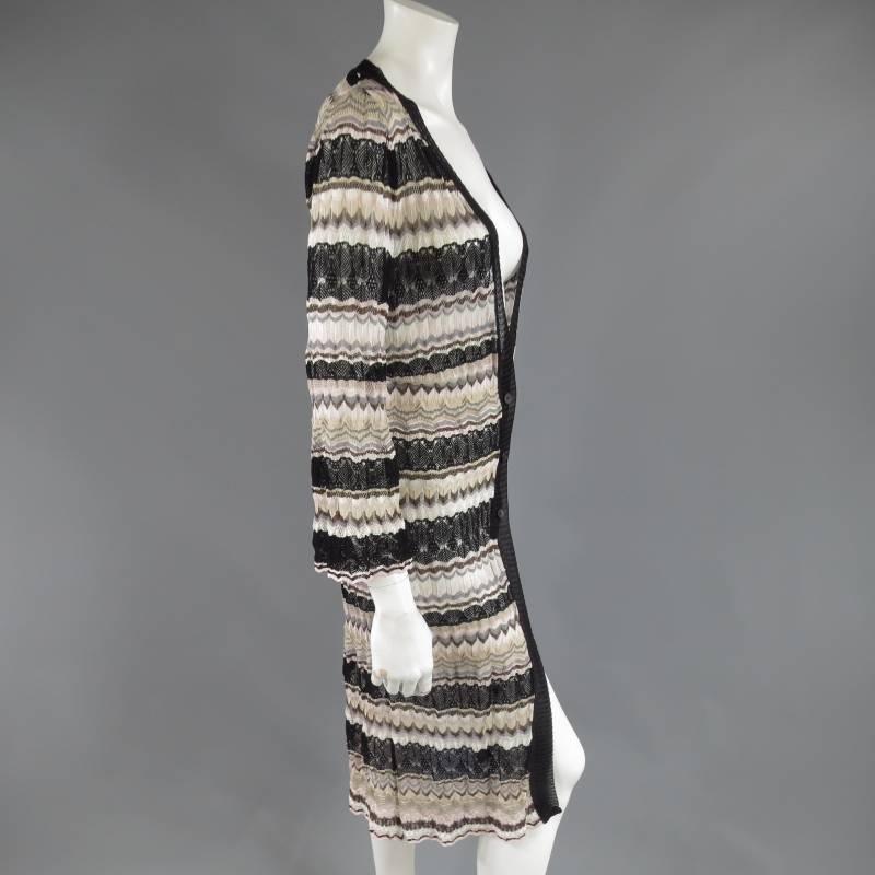 MISSONI Beige Brown Pink Grey & Black Striped Mesh Knit Cardigan Coat 2
