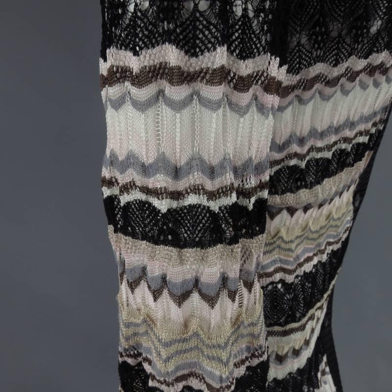 MISSONI Beige Brown Pink Grey & Black Striped Mesh Knit Cardigan Coat 3