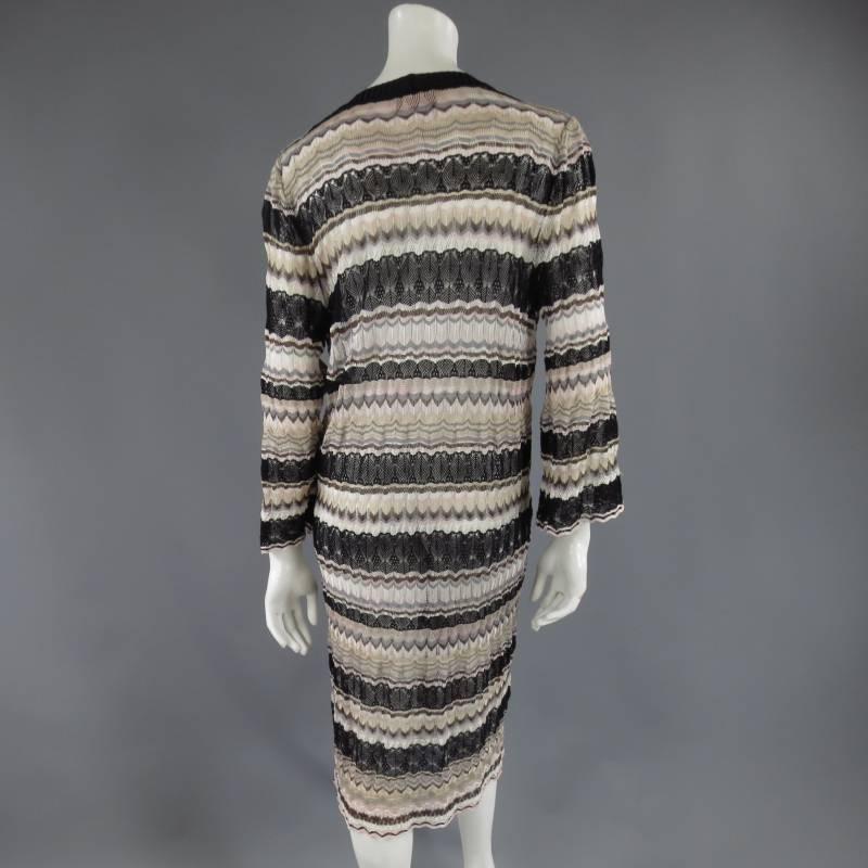 MISSONI Beige Brown Pink Grey & Black Striped Mesh Knit Cardigan Coat 4