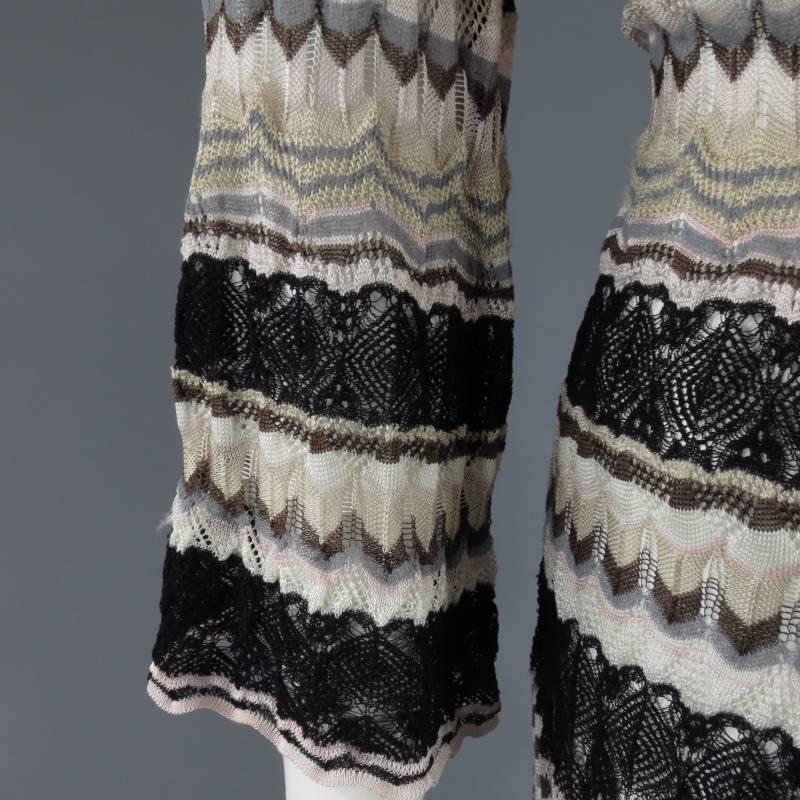 Women's MISSONI Beige Brown Pink Grey & Black Striped Mesh Knit Cardigan Coat