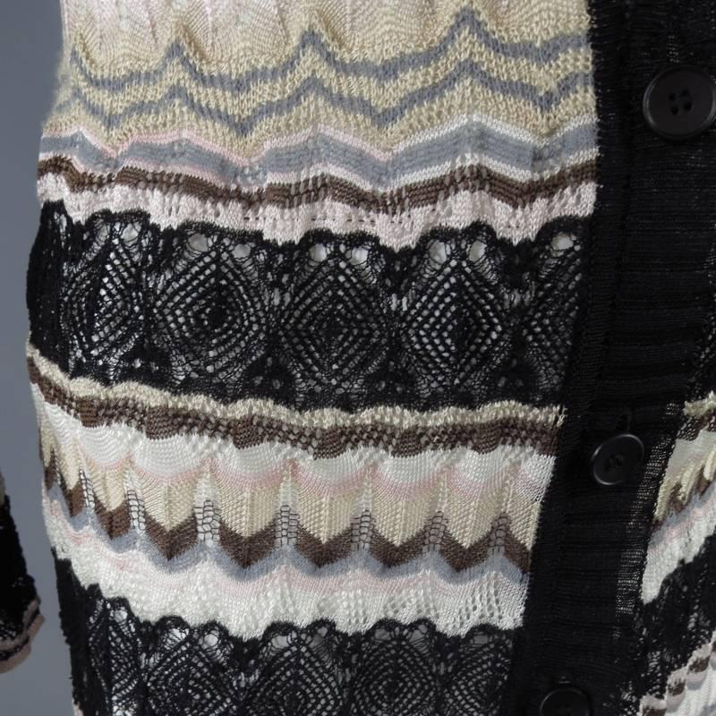 MISSONI Beige Brown Pink Grey & Black Striped Mesh Knit Cardigan Coat 1